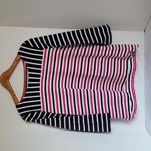 Talbots Women's Pink White Black Striped Long Sleeve Top, L